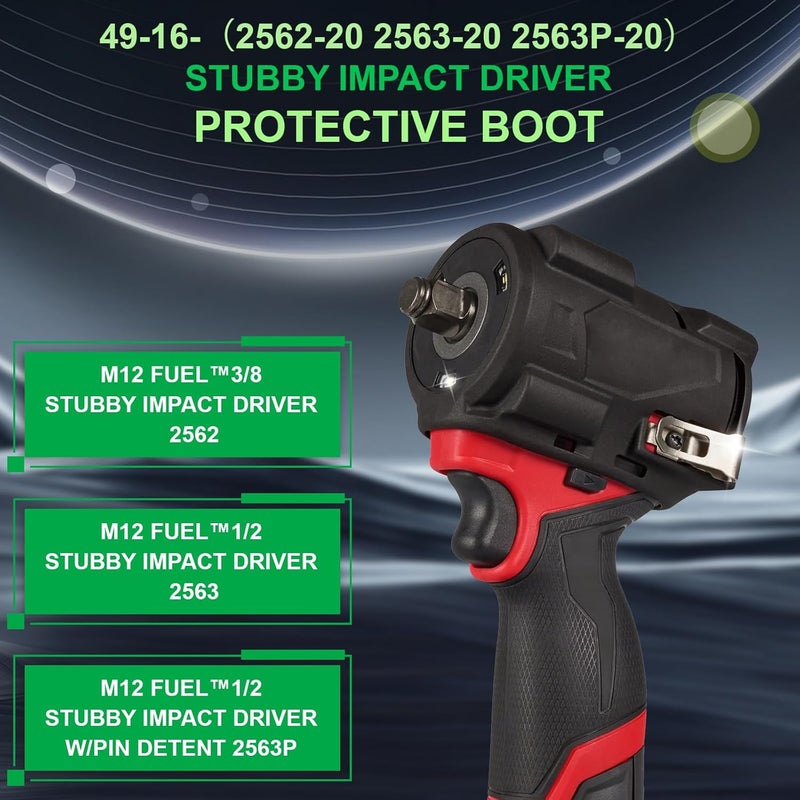 FKBAightccy 49-16-2563 Stubby Impact Driver Protective Boot for Milwaukee M12 1/2 and 3/8 Impact Driver Protective Boot for 2562-20 2563-20 2563P-20 Wrench Black Accessories - Image 2